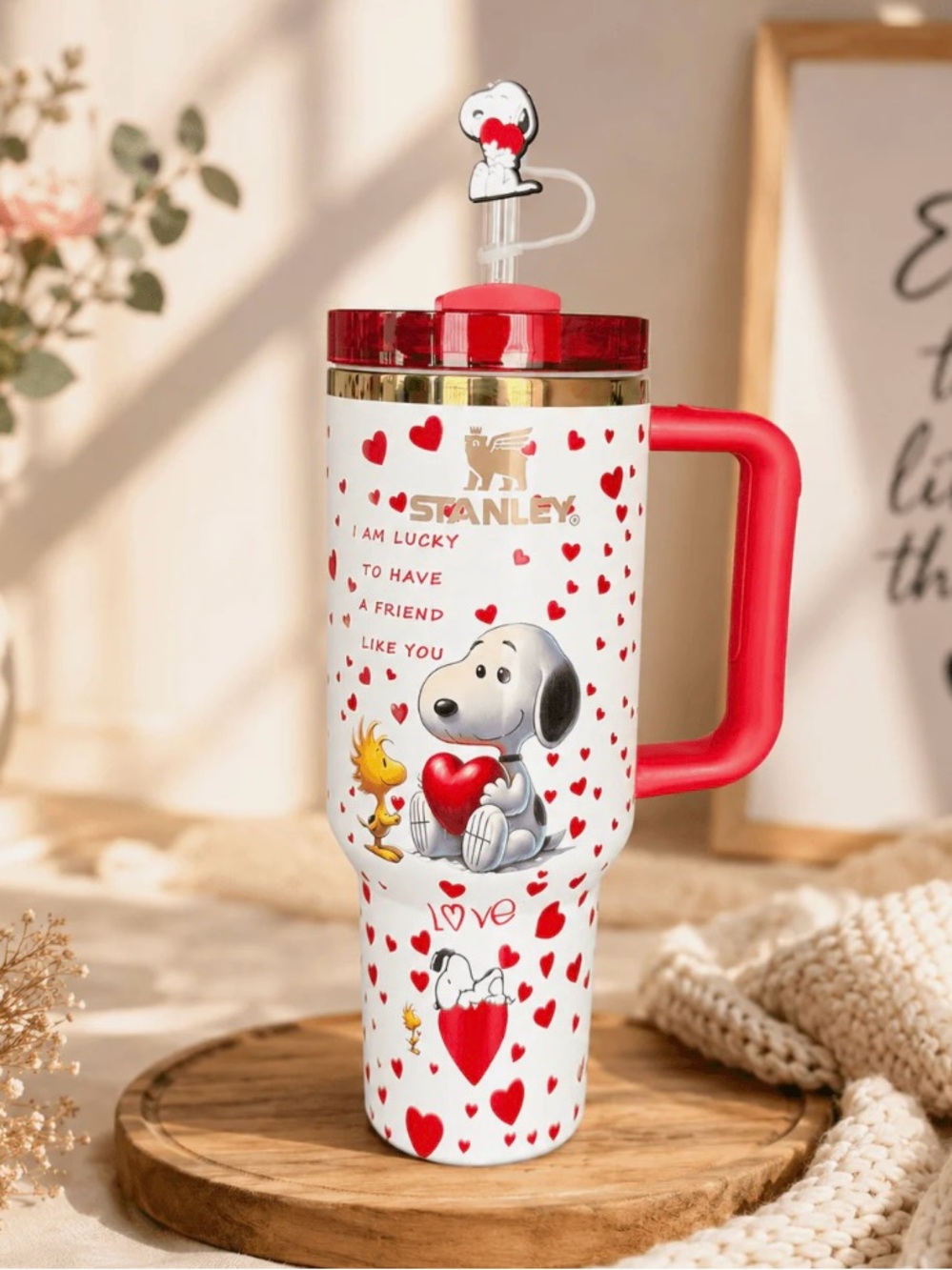 Stanley Snoopy Heart Travel Tumbler - White & Red
